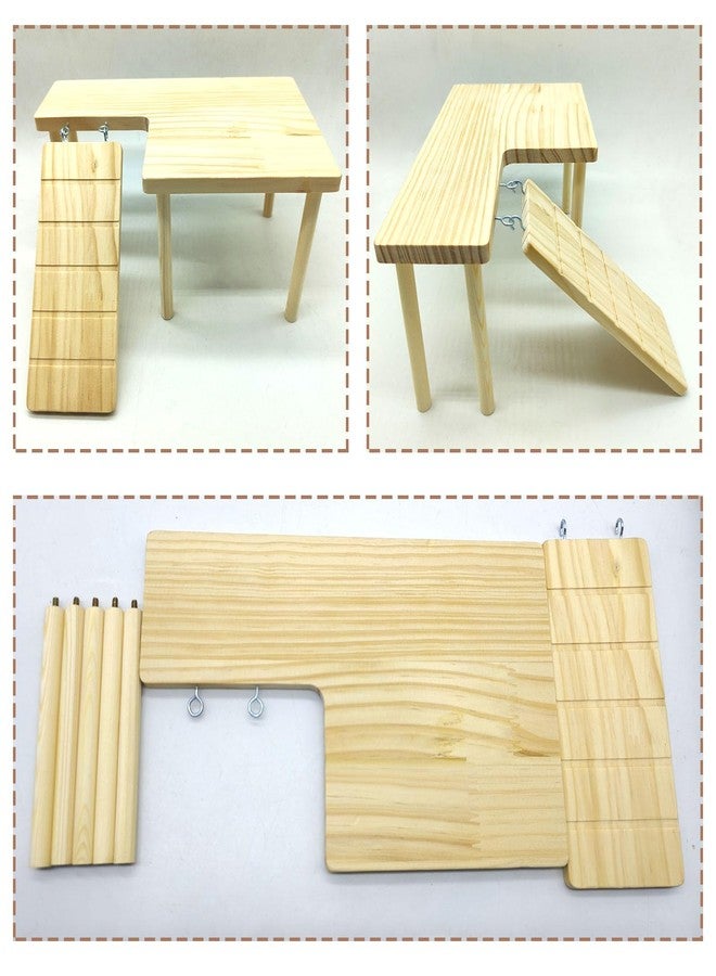 هامليدي منصة خشبية للهامستر مع سلم، منصة لعب لتسلق الفئران، ملحقات قفص، ديكور للهامستر السوري القزم، الجرذان، الفئران (يسار) - Image 2